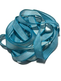 Image 4 of 1PC. OMBRE TEAL  42" Hand Dyed Finished Edge Silk Wrist Wrap Bracelet/Jewelry/Craft Ribbons