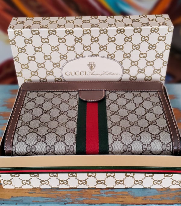 Image of Vtg Gucci Brown Monogram Clutch NIB