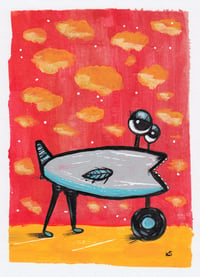 Image 1 of KS ORIGINAL 5x7 acrylic/ink on mixed media paper, 'Max Mendoza Beta Tests New Legs'