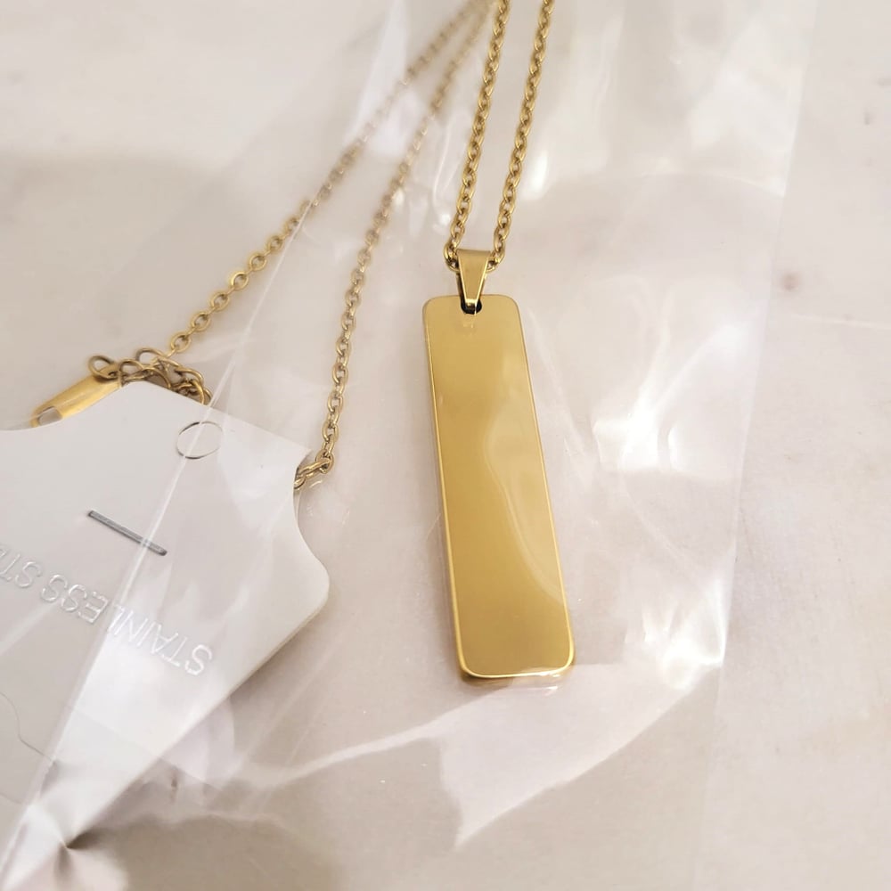 Image of Rectangular thick Laser Engravable blank pendant necklace -  Gold Tone