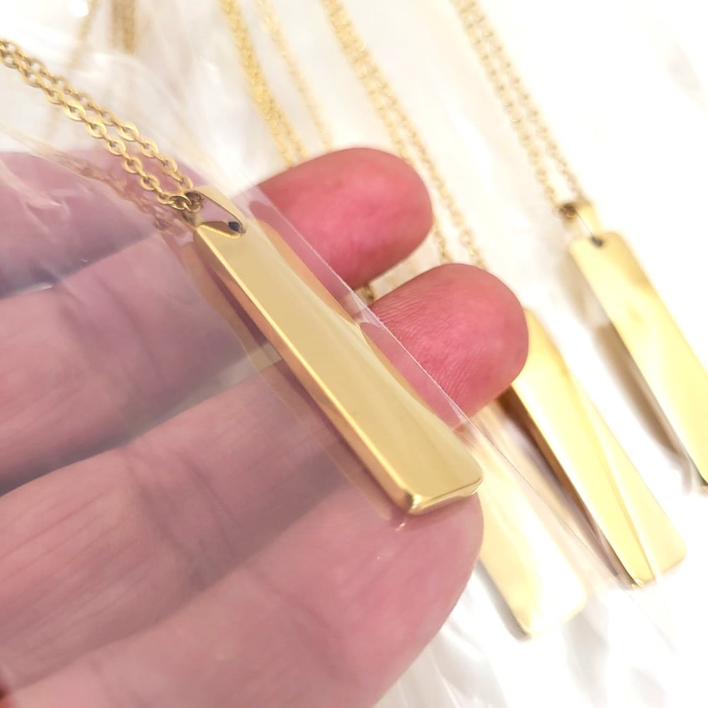 Image of Rectangular thick Laser Engravable blank pendant necklace -  Gold Tone