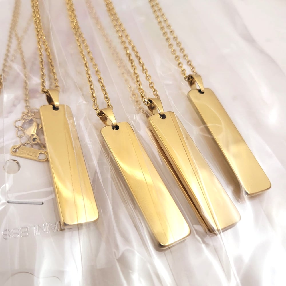 Image of Rectangular thick Laser Engravable blank pendant necklace -  Gold Tone