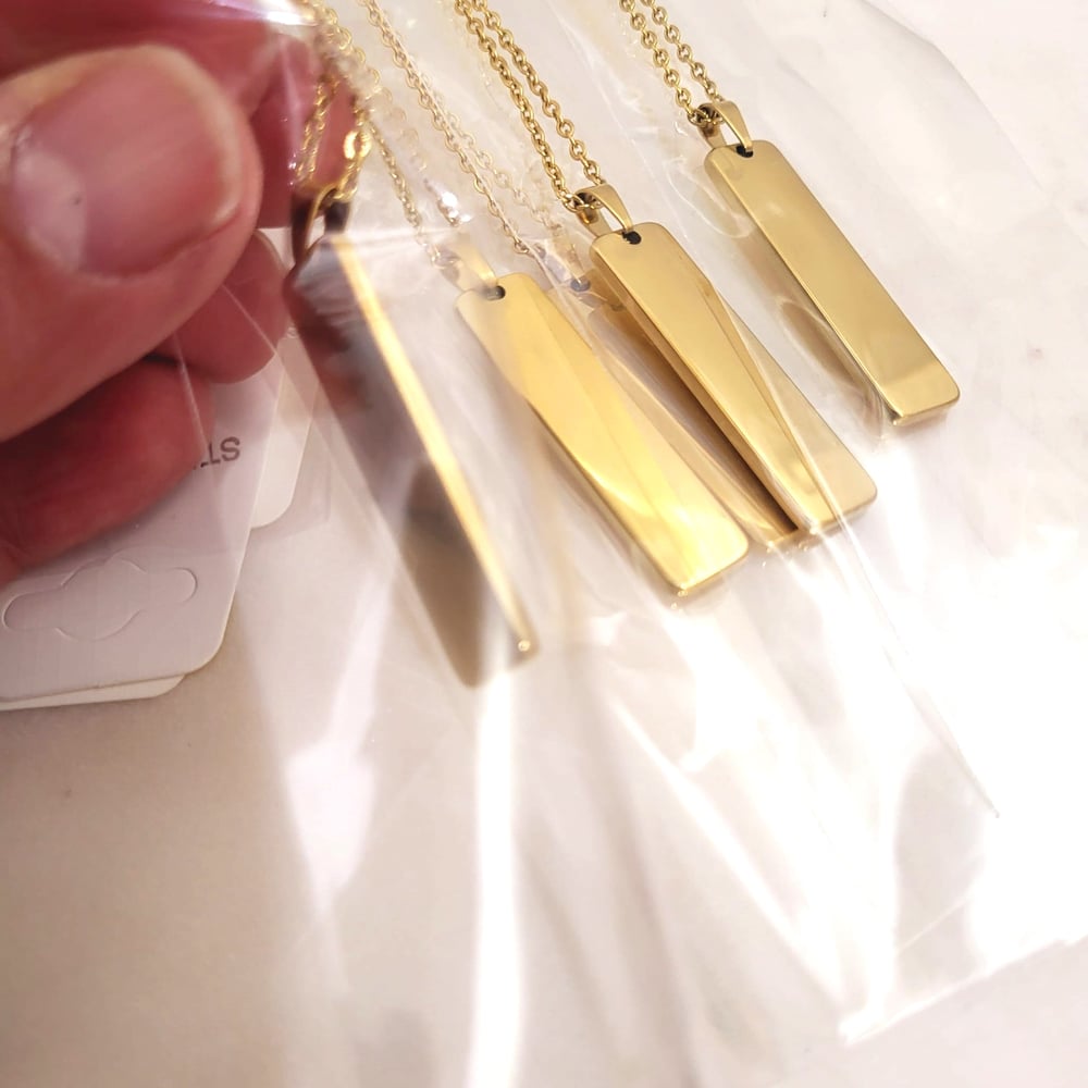 Image of Rectangular thick Laser Engravable blank pendant necklace -  Gold Tone