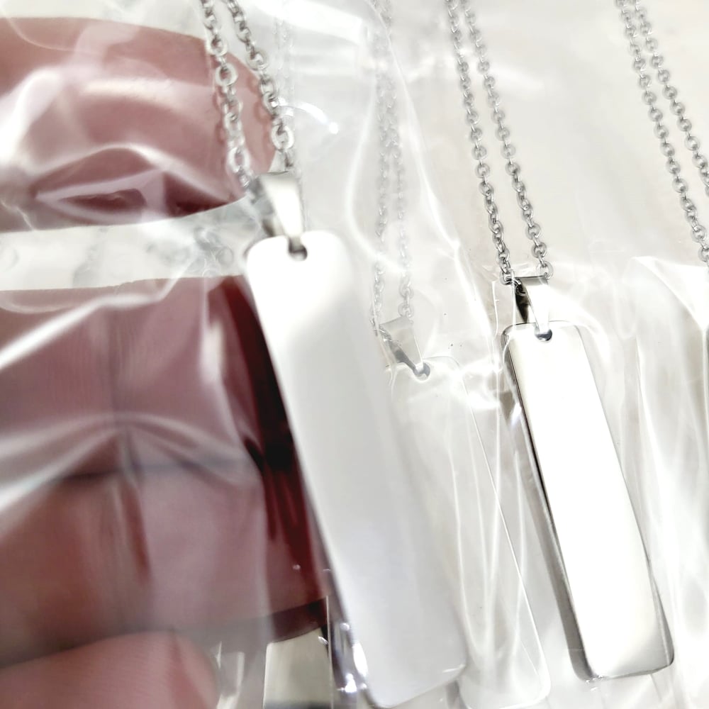 Image of Rectangular thick Laser Engravable blank pendant necklace - Silver Tone