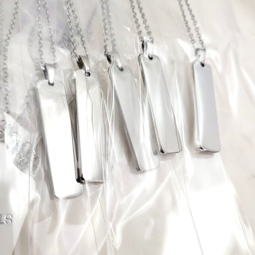 Image of Rectangular thick Laser Engravable blank pendant necklace - Silver Tone
