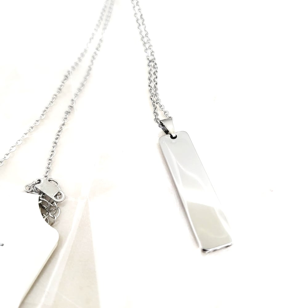 Image of Rectangular thick Laser Engravable blank pendant necklace - Silver Tone