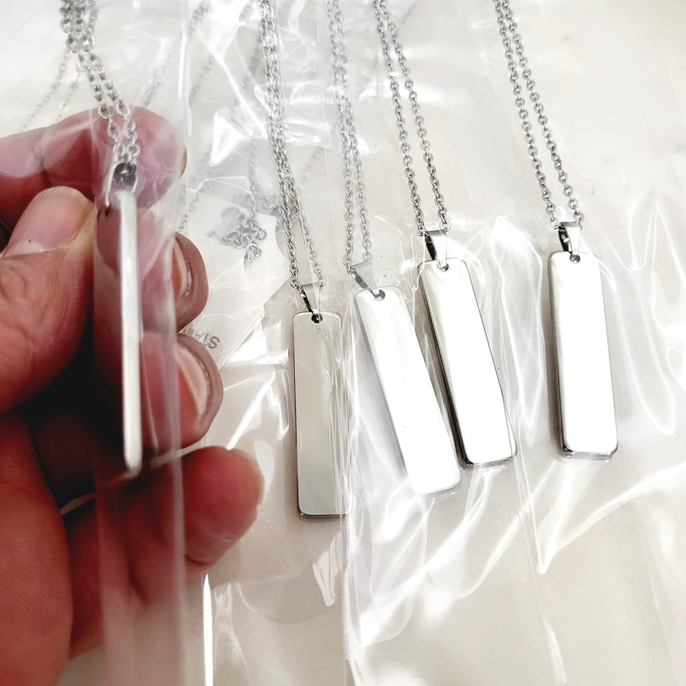 Image of Rectangular thick Laser Engravable blank pendant necklace - Silver Tone