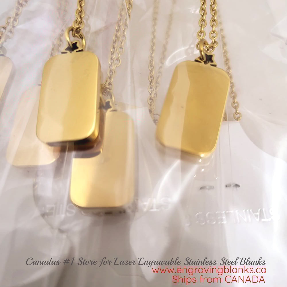 Image of Rectangular Star Hole thick Laser Engravable blank pendant necklace - Gold bullion Tone