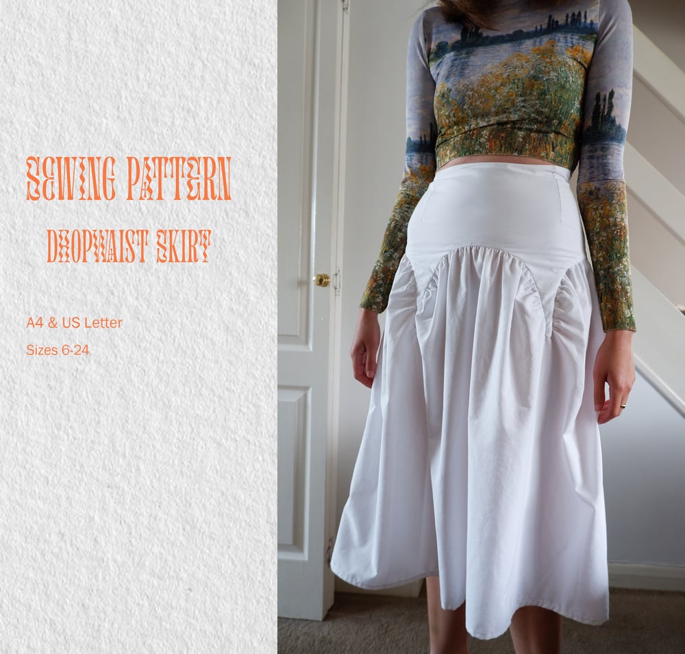 Image of Gathered Drop Waist Skirt Sizes 6-24 UK / Europe 32-50/ US sizes 2- 20 Sewing Pattern