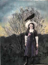 Image 1 of A crow on her head  original mixed media painting on paper 