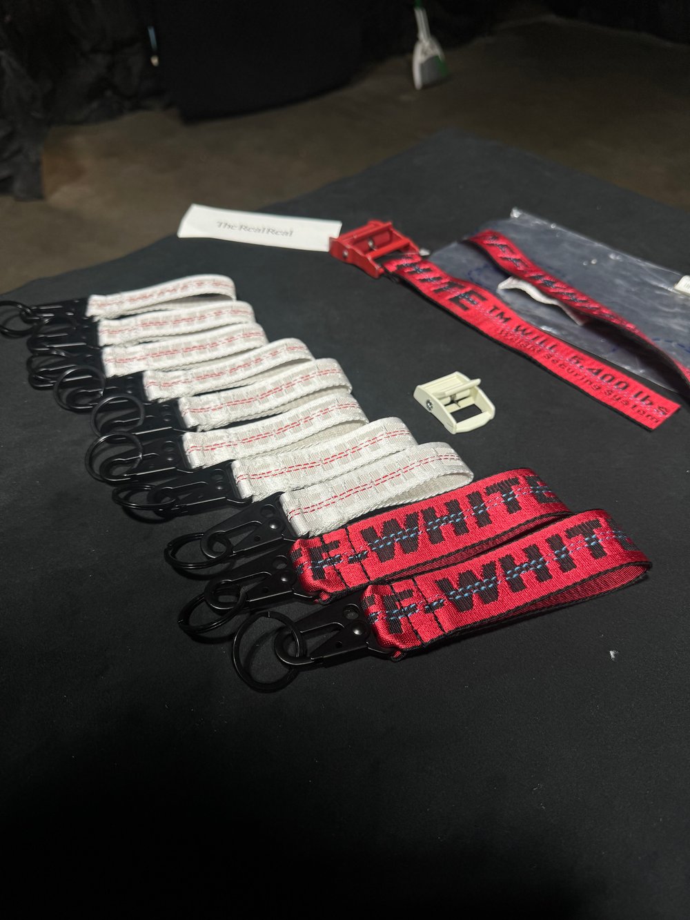 Custom “OFF-WHITE” keychain made with authentic material