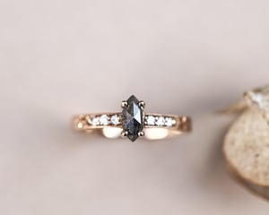 Image of *SALE - was £2550* 18ct rose gold dark grey marquise cut diamond ring (IOW202)