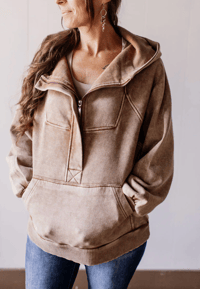 Image 1 of KANGAROO POUCH HALF ZIP UP HOODIE