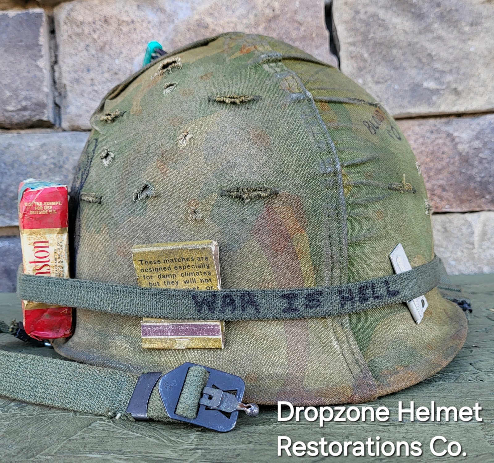 Vietnam M-1 Helmet & 1965 Liner Mitchell Camo Cover. The Fink in