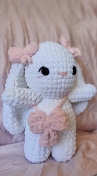 Image 3 of Handmade Crochet Bow Bunny + Free Keychain
