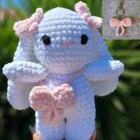 Image 2 of Handmade Crochet Bow Bunny + Free Keychain