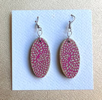 Image 1 of Paper collaged oval wooden earrings No.3