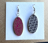 Image 2 of Paper collaged oval wooden earrings No.3