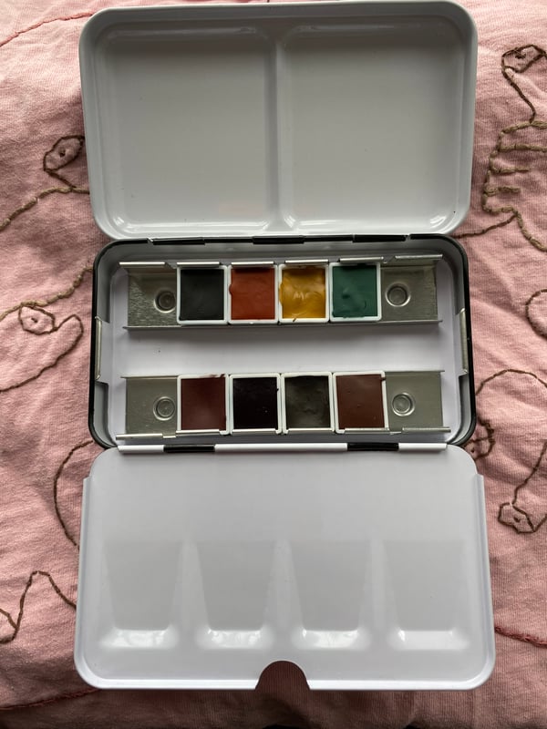 Image of Eight half pan watercolor set in palette case