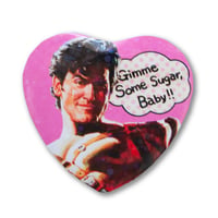 Image 1 of Gimme Some Sugar Ash Williams Evil Dead Holographic Heart Shaped Button