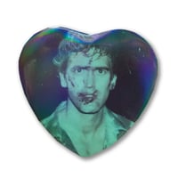 Image 1 of Confused Ash Williams Evil Dead Holographic Heart Shaped Button