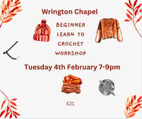 Image 1 of Wrington chapel learn to crochet workshop Tuesday February 4th 7-9pm