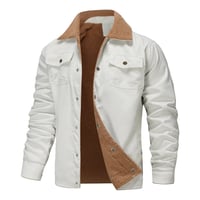 2025 New Men'S Winter Casual Fleece Jacket Solid Color Warm Non-Elastic Lapel Button Jacket Suitable