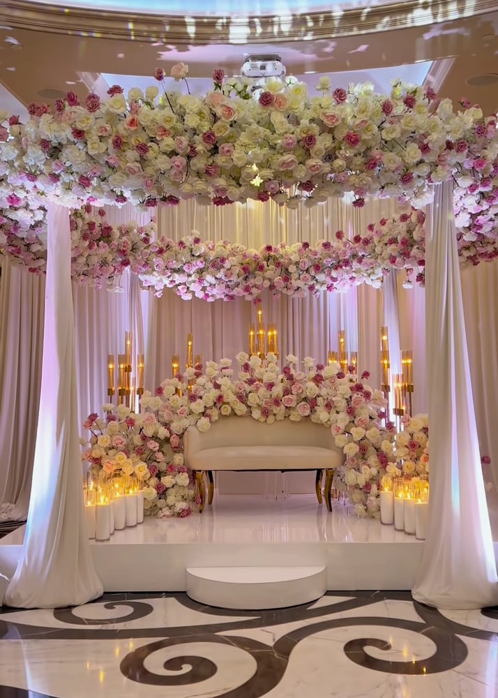 Image of Stage design  with Artificial   flowers  circle design 