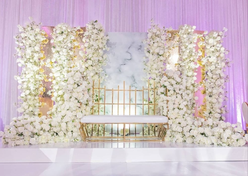 Image of Wedding stage design with silk flowers 