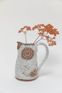 Image 1 of Wide Eyed Glossy White Speckled Family Owl Pitcher