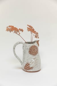 Image 2 of Wide Eyed Glossy White Speckled Family Owl Pitcher