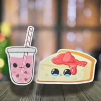 Image 1 of Sweet Treats Sticker Set | Boba Tea & Strawberry Cheesecake | Kawaii Stickers