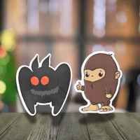 Image 1 of Cryptid Bean Stickers - Mothman & Bigfoot | Collectible Folklore-Inspired Stickers