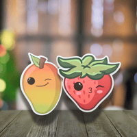 Image 1 of Fruit Friends Vol. 2 - Mango & Strawberry Stickers | Cute Collectible Fruit-Themed Vinyl Stickers