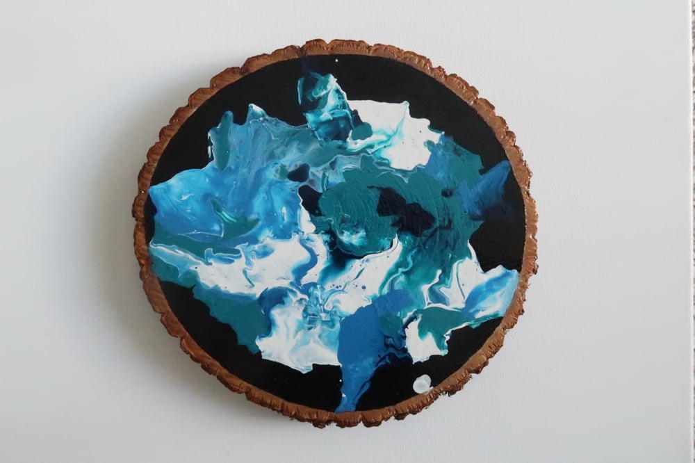 Image of Acrylic Pour on Wood - Ocean