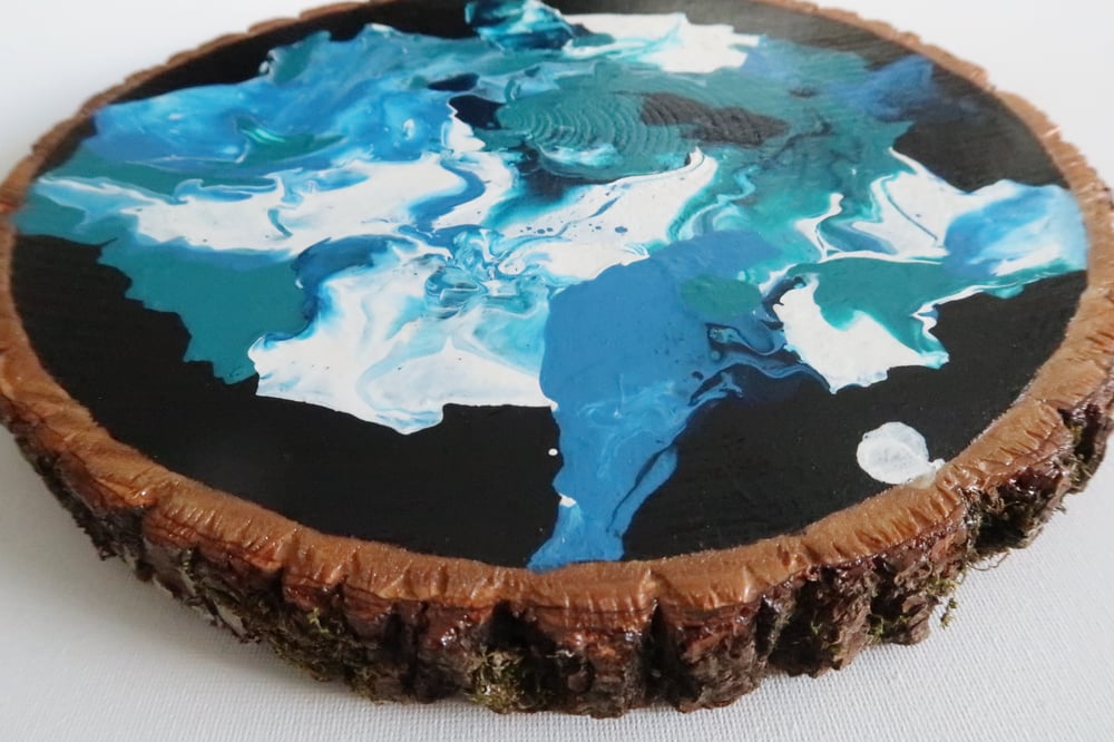 Image of Acrylic Pour on Wood - Ocean