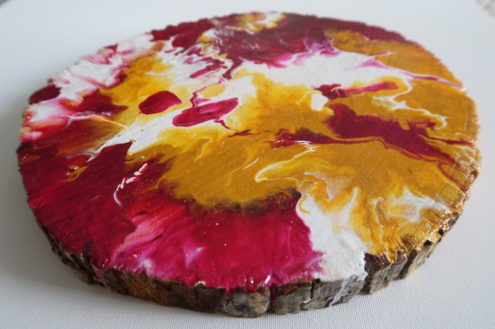 Image of Acrylic Pour on Wood - Sunset Glow