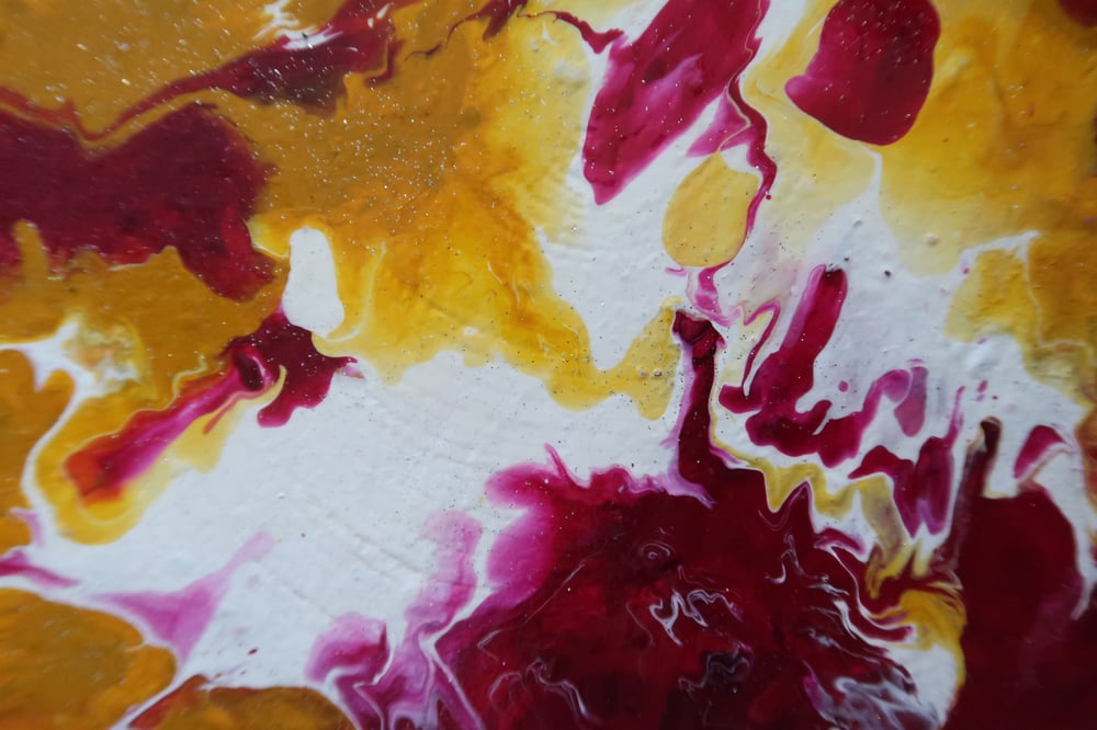 Image of Acrylic Pour on Wood - Sunset Glow