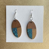 Paper Collaged wooden earrings No. 7