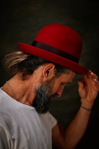 Image 9 of Chicken George Hat wool Felt - Oxblood Red 