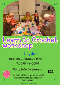 Image 1 of Blagdon learn to crochet workshop  Thursday January 16th 7-9pm