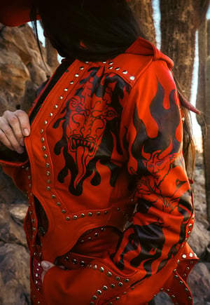 Image of Toxic Vision 20th Anniversary El Diablo leather flame jacket