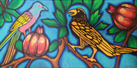 Image 1 of Two Birds Conversing Over a Pomegranate