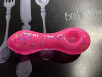 Image 2 of Iridescent Pink Glass Pipe With Glitter For Tobacco Smokers