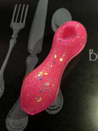 Image 4 of Iridescent Pink Glass Pipe With Glitter For Tobacco Smokers