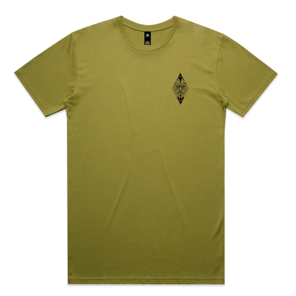 THE GREEN MAN T SHIRT MOSS GREEN back print