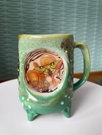 Image 4 of Magical Diorama Mug Green Moth 8oz (color changing details with warm beverage) 