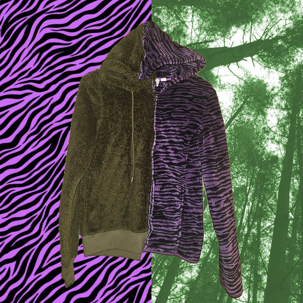 Image of half n half grassy green purp zebra hoodie :3