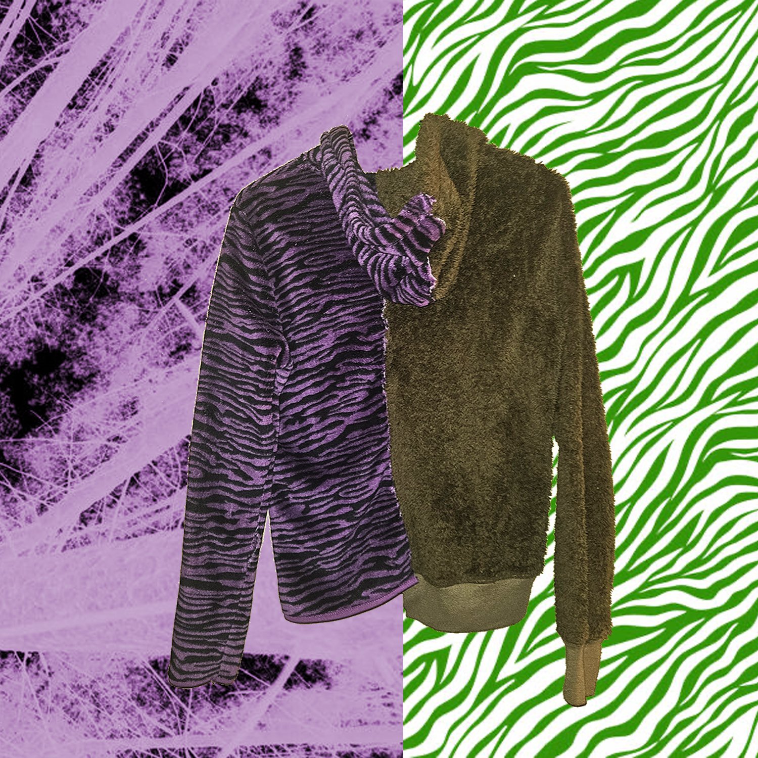 Image of half n half grassy green purp zebra hoodie :3