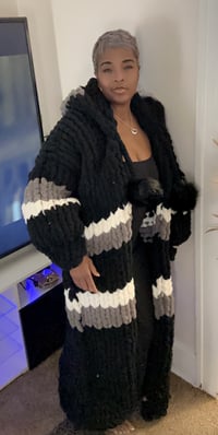 Image 3 of Knit Long Coat With Hood